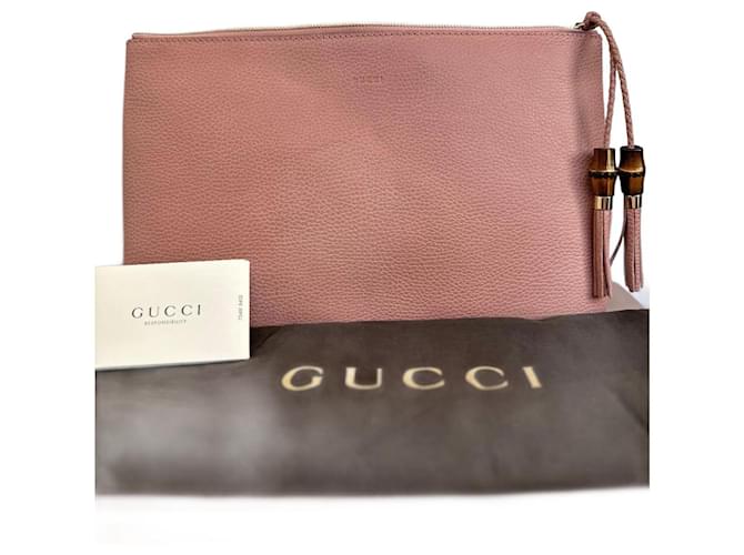 Gucci Bamboo Clutch Bag Pink Leather  ref.950795