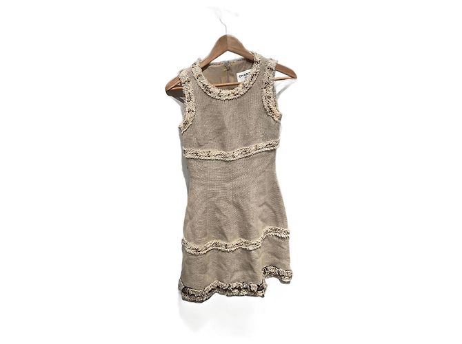 Chanel Beige Cotton Dress with Wheat Pattern