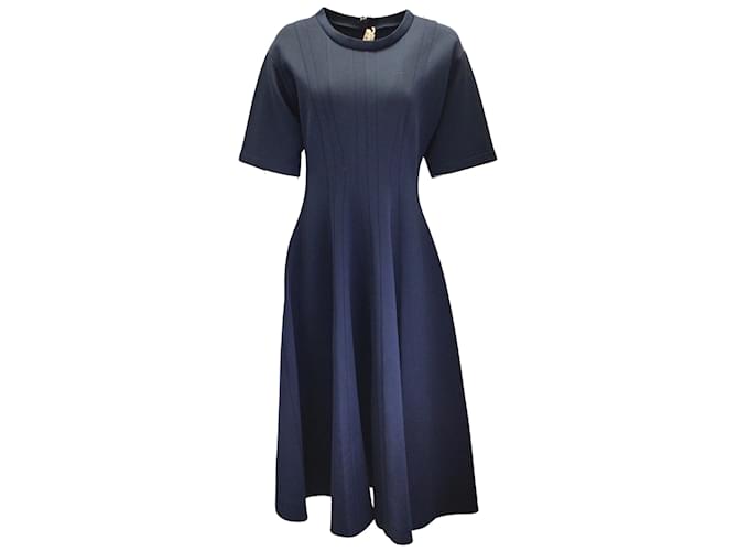 Marni Navy Blue Short Sleeved Flared Jersey Midi Dress Cotton  ref.950848
