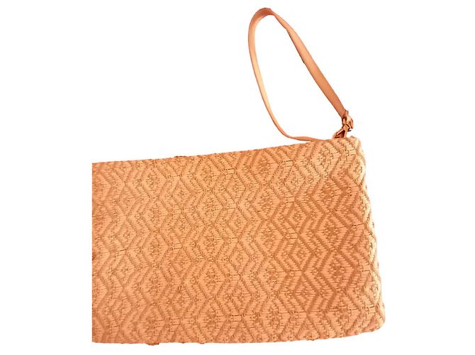 Gerard Darel Beuteltasche Beige Gestreift mit Weißem Ledergriff