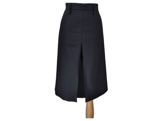 Saia midi Prada azul marinho de lã e mohair