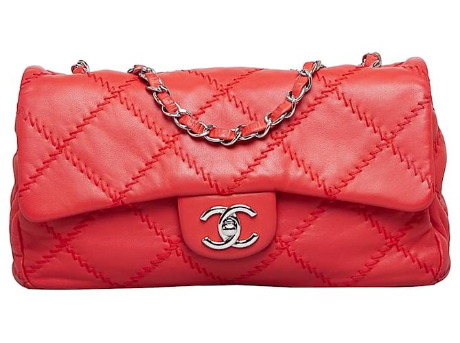Chanel Red Wild Stitch Single Flap Bag Leather ref.951530 - Joli