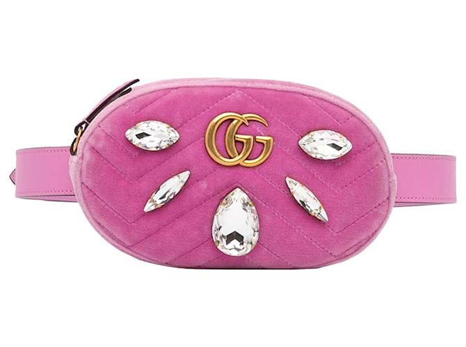 Gucci Pink GG Marmont Velvet Belt Bag Leather Pony-style calfskin