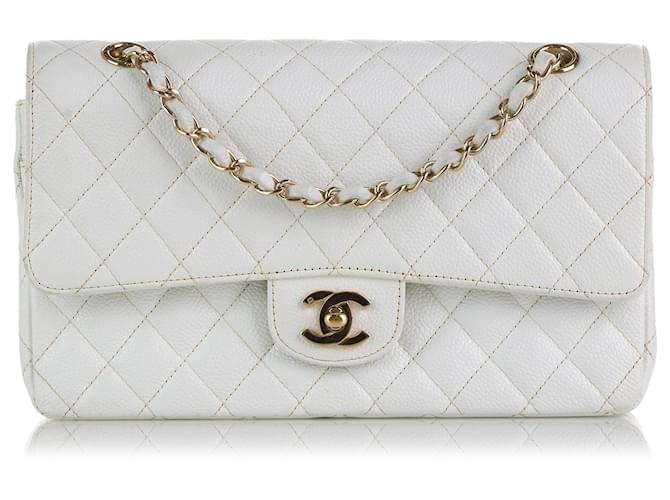 Chanel White Medium Classic Caviar Leather Double Flap Bag ref.951589 -  Joli Closet