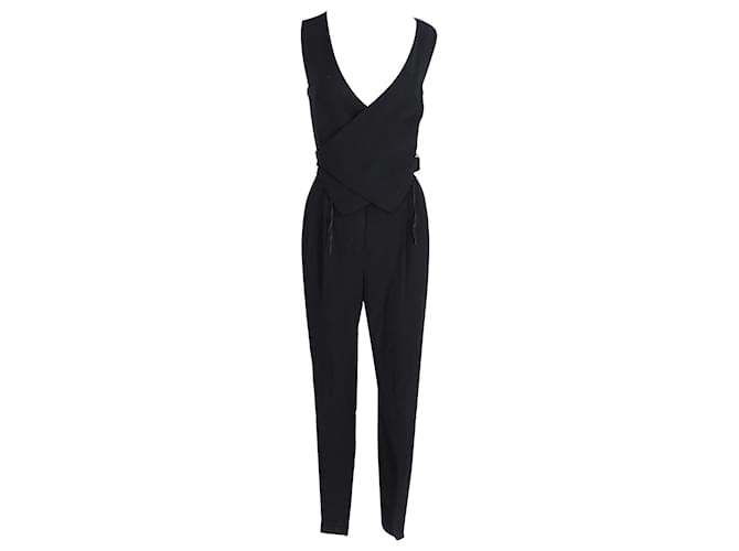 Lanvin Crepe Wrap Waistcoat Bodice Detail Tapered Jumpsuit in Black Viscose Cellulose fibre  ref.951678
