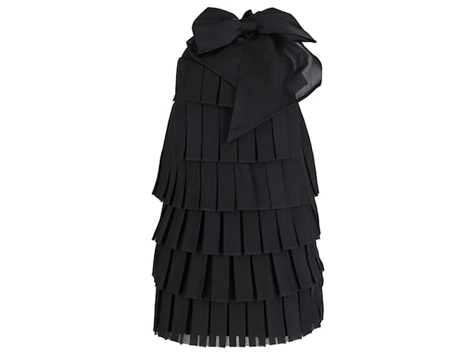 Balmain Bow-embellished Pleated Knitted Mini Dress In Black Nylon Polyamide  ref.951697