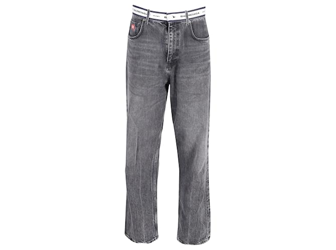 Everyday Jeans in denim Balenciaga con logo in vita in cotone grigio  ref.951706