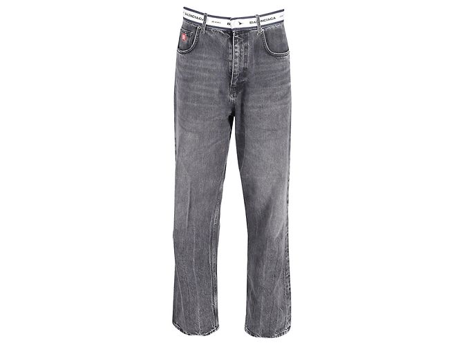 Everyday Vaqueros de algodón gris con logo en la cintura de Balenciaga