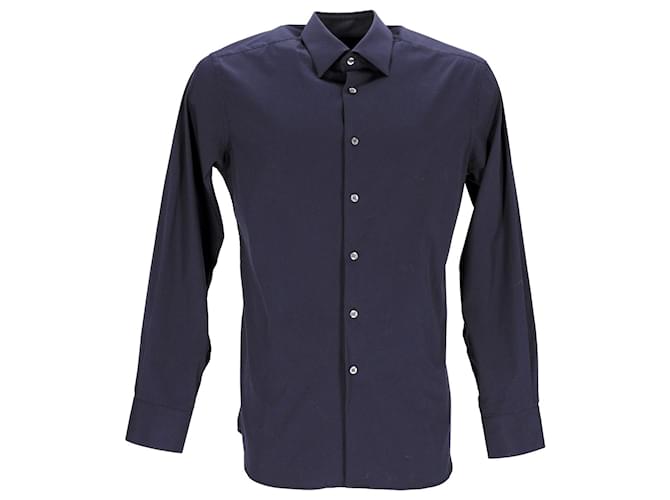 Prada Poplin Button-up Shirt in Navy Blue Cotton  ref.951714