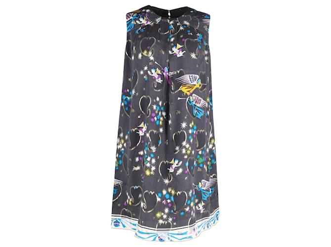 Anna Sui Ärmelloses Kleid mit metallischem Cherub-Print aus mehrfarbiger Seide  ref.951782