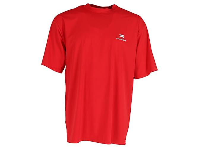 T-Shirt Logo Balenciaga in poliammide rossa Rosso Nylon  ref.951794