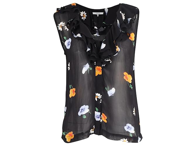 Ärmellose Bluse mit Blumenmuster von Ganni aus schwarzer Viskose Seide  ref.951809
