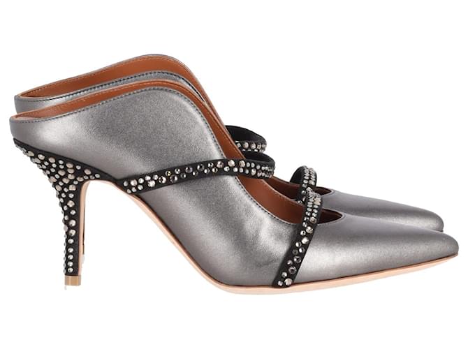 Autre Marque Malone Souliers Maureen Crystal Embellished Pumps in Metallic Grey Leather  ref.951829