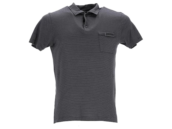 Prada Nadelstreifen-Poloshirt aus schwarzer und grauer Baumwolle  ref.951850