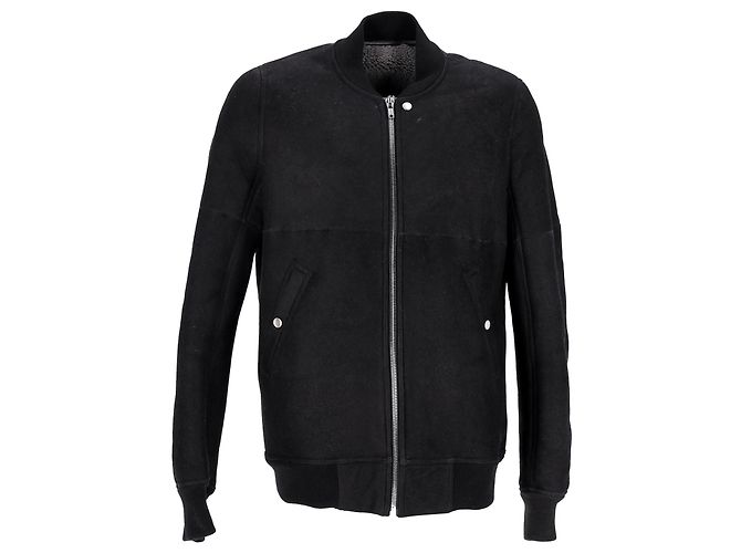 Jaqueta bomber com zíper frontal Rick Owens em pele de shearling preta