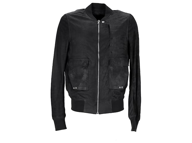 Cazadora bomber Rick Owens en piel de cordero negra Negro Cuero  ref.951860