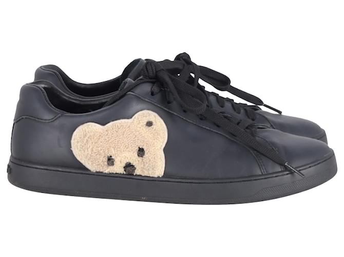 Palm Angels New Teddy Bear Tennis Sneakers in Black Leather  ref.951869