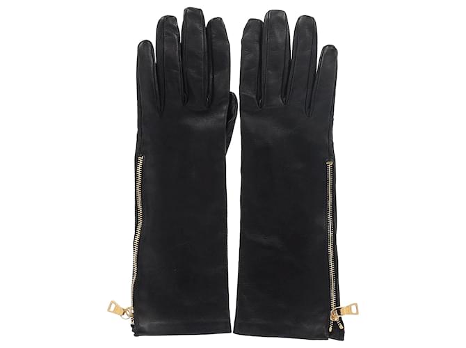 Prada Zipped Gloves in Black Leather  ref.951883