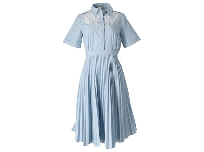 Maje Rivers Pleated Woven Midi Dress in Blue Polyester Light blue  ref.951888