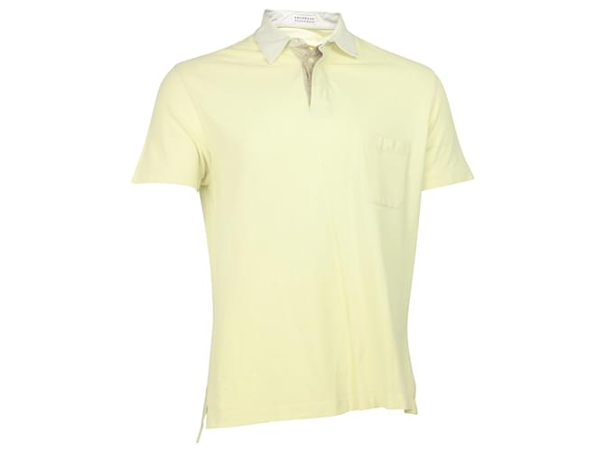 Brunello Cucinelli Camisa Polo com Bolso no Peito em Algodão Amarelo  ref.951904