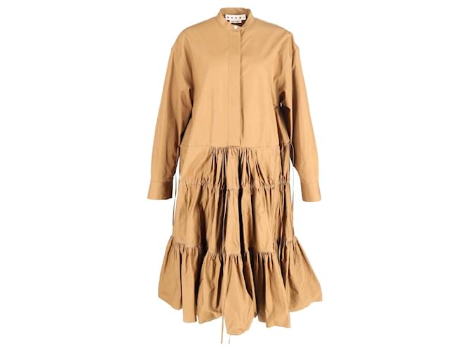 Marni Tiered Midi Shirt Dress in Tan Cotton Brown Beige  ref.951915