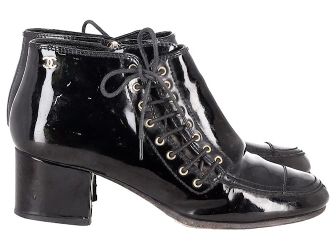 PAIR OF BEIGE AND BLACK SUEDE LEATHER LACE-UP ANKLE BOOTS, CHANEL, A  Collection of a Lifetime: Chanel Online, Jewellery