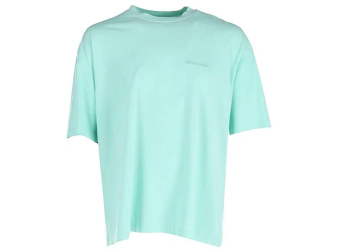 Balenciaga Embroidered Logo T-Shirt in Teal Cotton Green  ref.951933