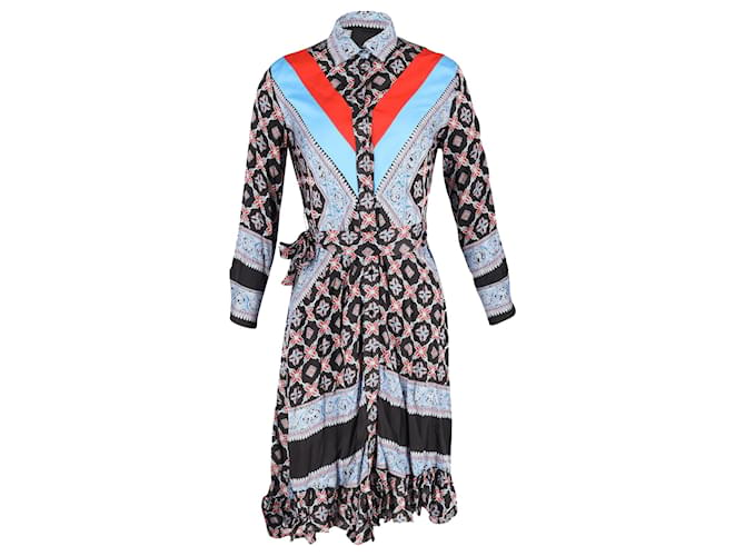 Sandro John Belted Cady-Paneled Printed Shirt Dress in Multicolor Viscose Multiple colors Cellulose fibre  ref.951935