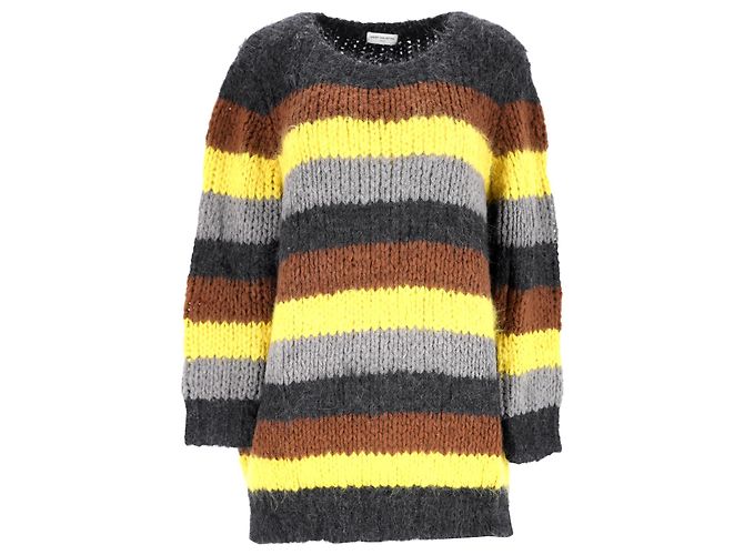 Gestreifter Pullover von Dries Van Noten aus mehrfarbiger Merinowolle Python drucken