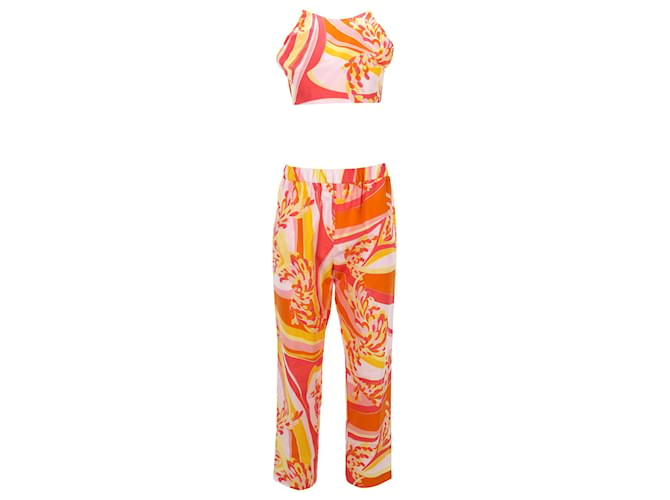 Emilio Pucci Lilly Halterneck Backless Crop Top and Pants Set in Multicolor Cotton Python print  ref.951951