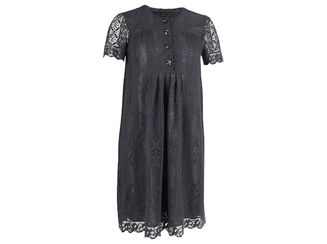 Anna Sui Semi-Shear-Spitzen-Minikleid aus schwarzer Baumwolle  ref.951957