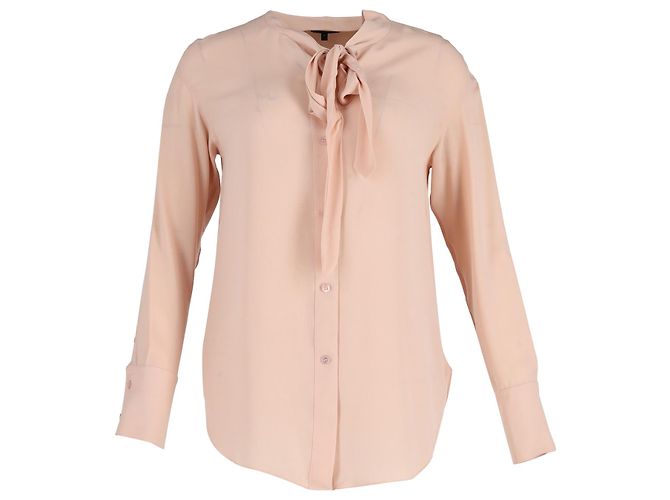 Blusa Theory con collo allacciato in seta rosa