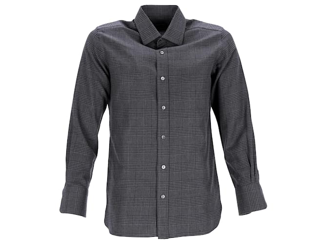 Tom Ford Checked Button Up Shirt in Grey Cotton  ref.951967