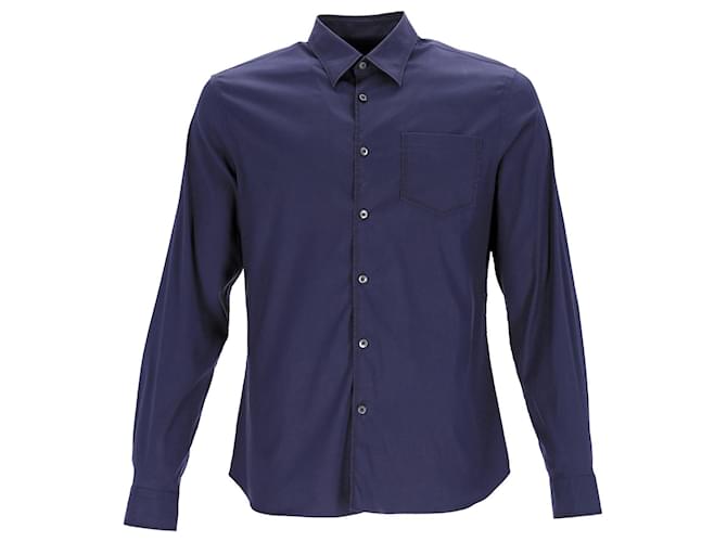 Camisa con botones Prada de algodón azul marino  ref.951971