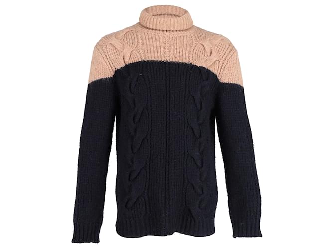 Dries Van Noten Two-Tone Turtleneck Sweater in Navy Blue Acrylic  ref.951986