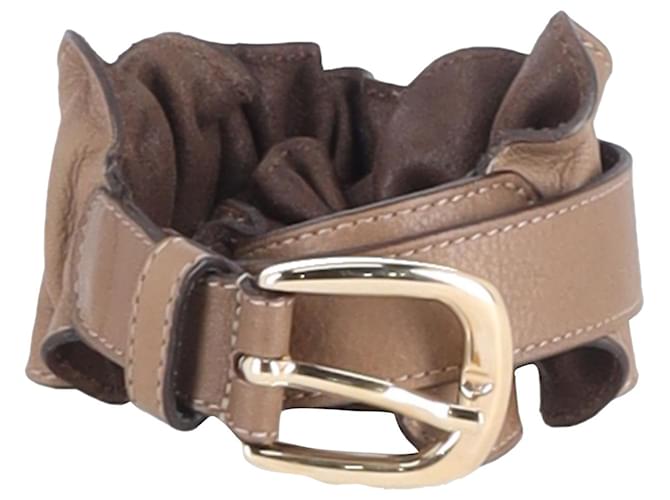 Sandro Ruffled Belt in Brown Leather  ref.952008