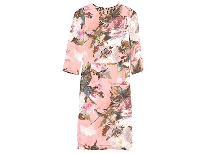 Dolce & Gabbana Painted Flowers Print Knee Length Dress in Multicolor Polyester  ref.952050