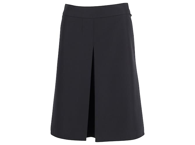 Prada Pleated A-Line Knee Length Skirt in Black Polyester  ref.952067
