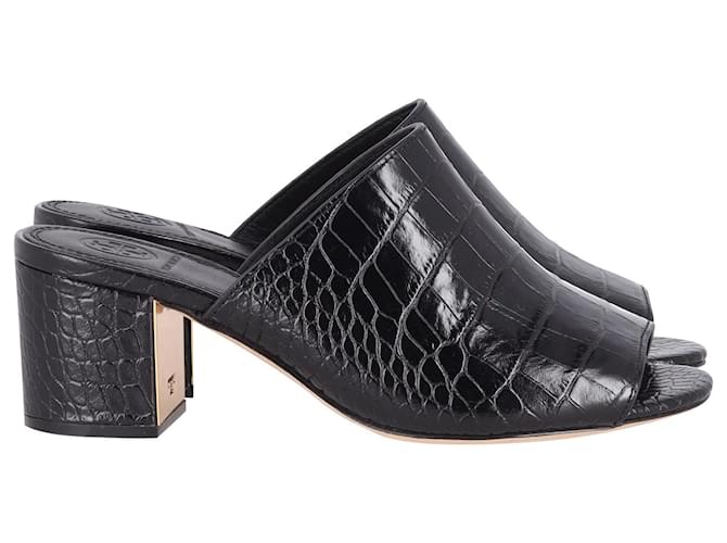 Tory Burch Martine Croc-effect Mules in Black Leather  ref.952115