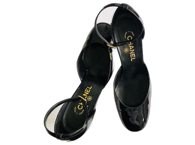 Chanel Mary Jane shoes Black Leather Patent leather ref.952208