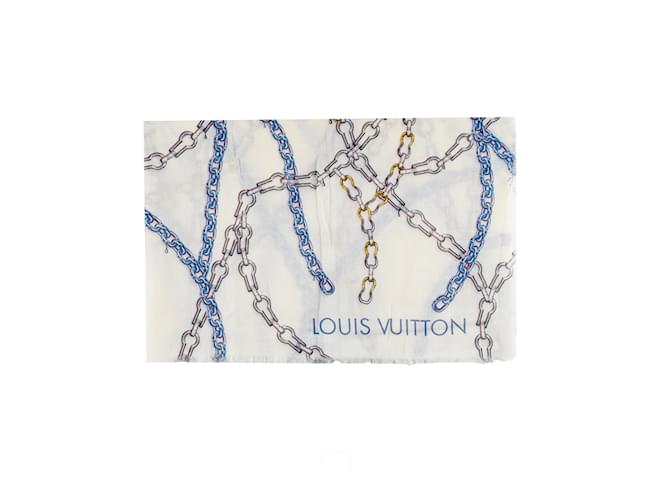 Echarpe Louis Vuitton multicolorida com estampa de corrente Branco  ref.952327
