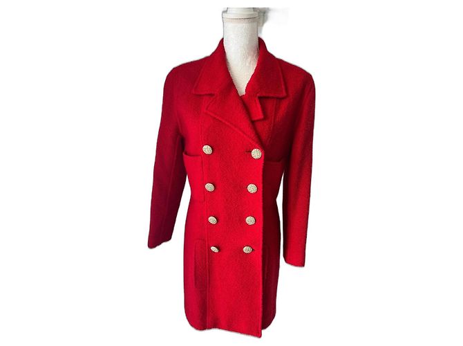 Abrigo Chanel de lana rojo Talla 38 Roja
