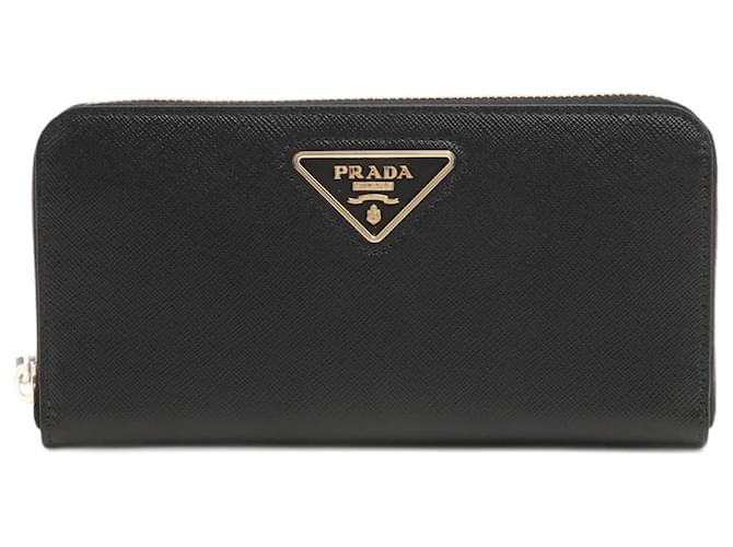 Prada Large Leather Round-Zip-Wallet Black Saffiano Leather  ref.952582