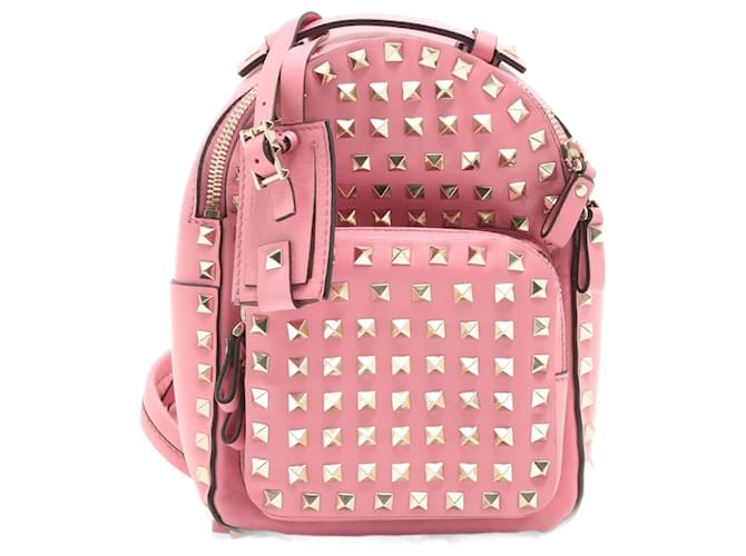 Valentino Garavani Rockstuds Leather Pink Backpack  ref.952621