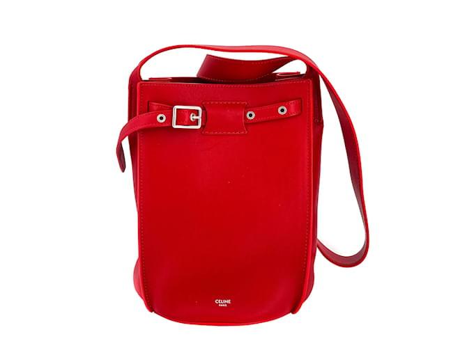 Céline Bolso Big Bag Bucket De Piel Rojo Roja Cuero  ref.952669