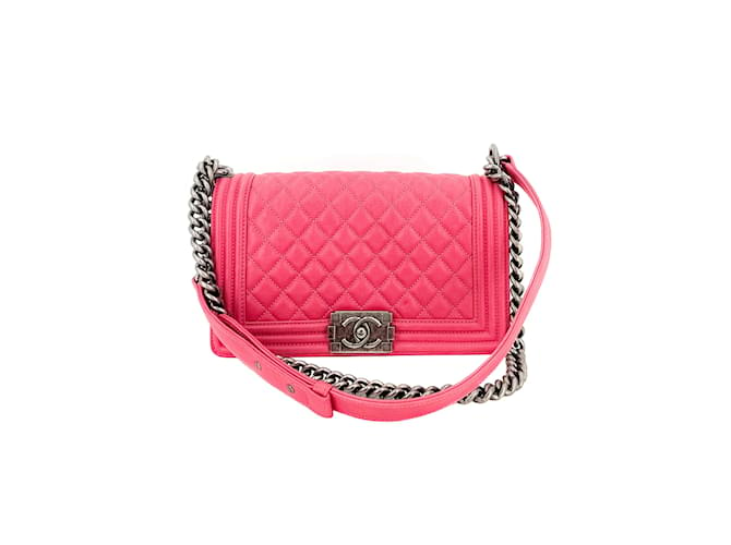 Boy Chanel Mittelgroße Tasche aus gestepptem Kalbsleder für Jungen in Rosa Pink  ref.952678