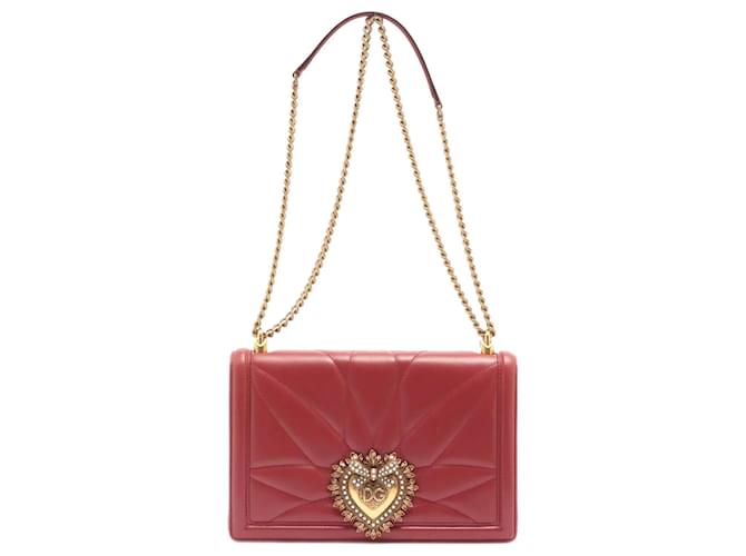 Dolce & Gabbana Devotion Chain Bolsa grande acolchoada nappa papoula vermelha Vermelho Couro  ref.952687