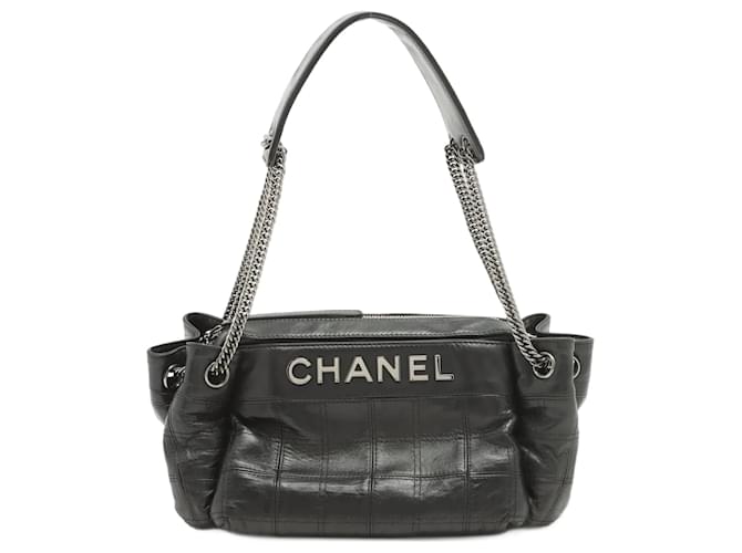 Chanel Chocolate Bar Black Lambskin Leather Chain  ref.952688