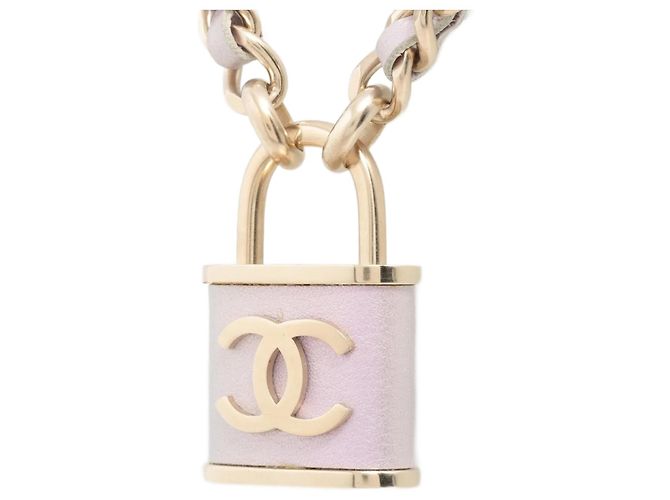 Chanel Colar Coco Cadeado Cadeado de Couro Roxo Dourado Rosa