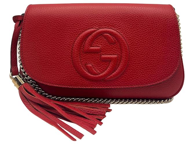 Gg marmont flap leather crossbody bag Gucci Red in Leather - 40580365